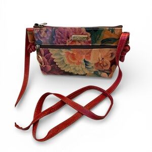 Argentine Leather Floral Crossbody Purse | Red Artisan Bag | 9x6